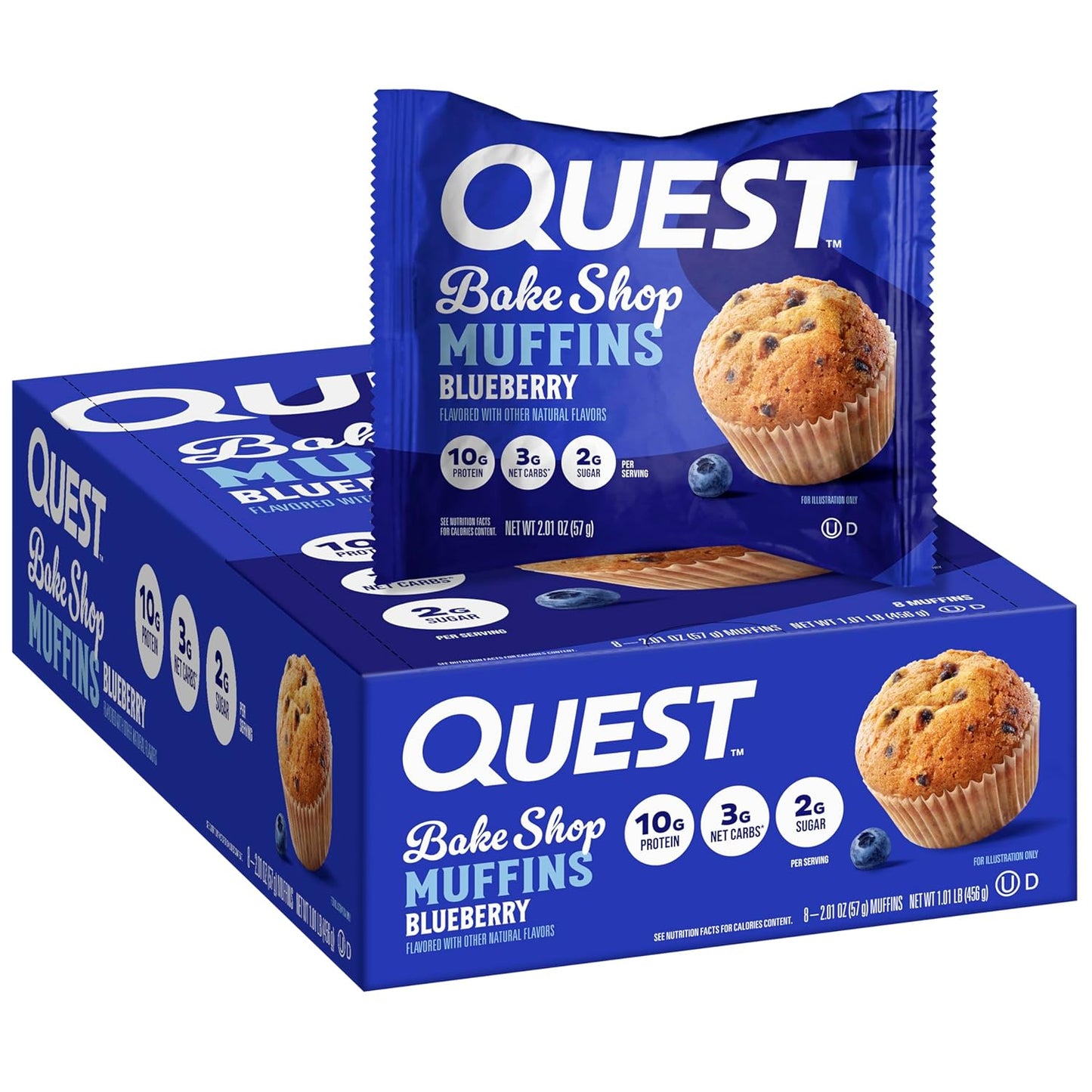 Quest Nutrition Blueberry Muffin, 10G Protein, 3G Net Carb, 2G Sugar, Protein Snack, 8 Count