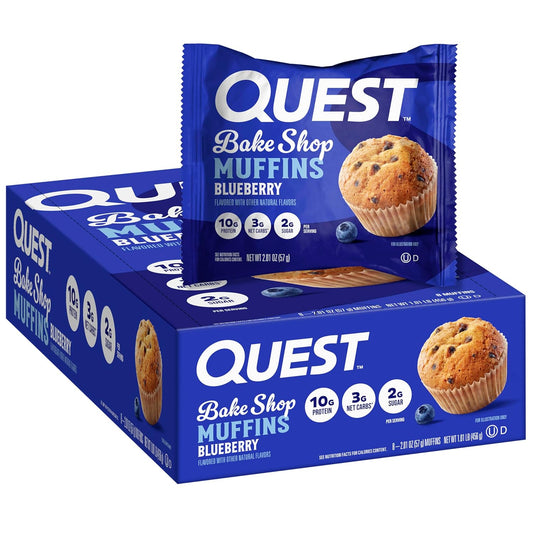 Quest Nutrition Blueberry Muffin, 10G Protein, 3G Net Carb, 2G Sugar, Protein Snack, 8 Count