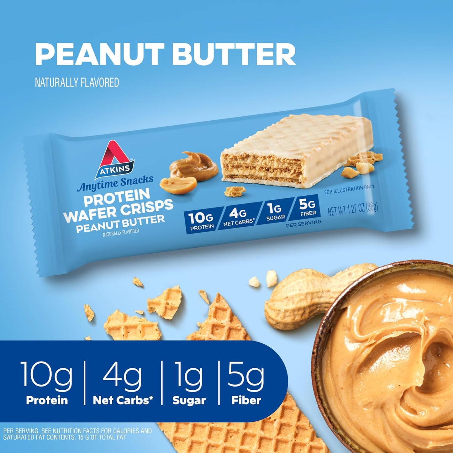 Atkins Peanut Butter Protein Wafer Crisps, 5 Count