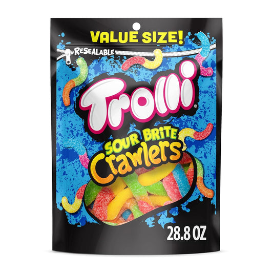 Trolli Sour Brite Crawlers, Cherry-Lemon, Strawberry-Grape & Orange-Lime, Gummy Worms