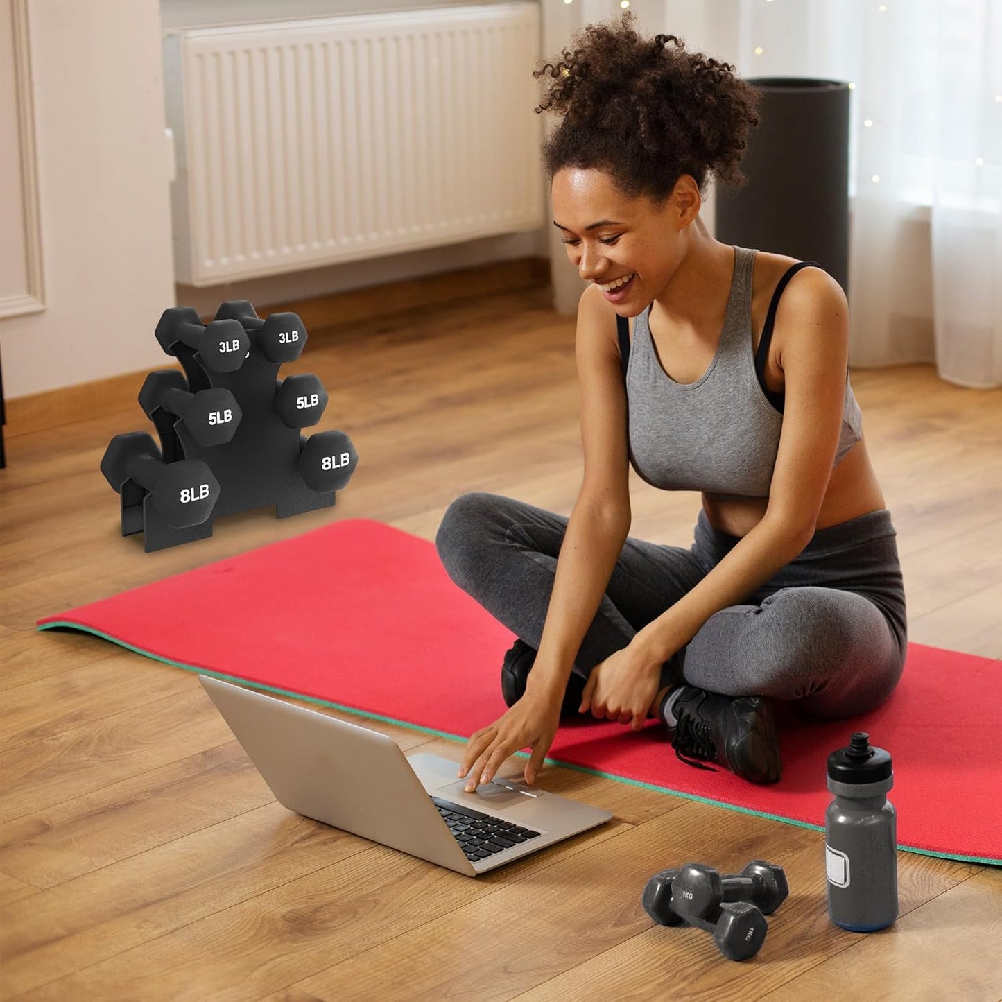 BalanceFrom Neoprene Coated Iron Dumbbell Hex Weights Set