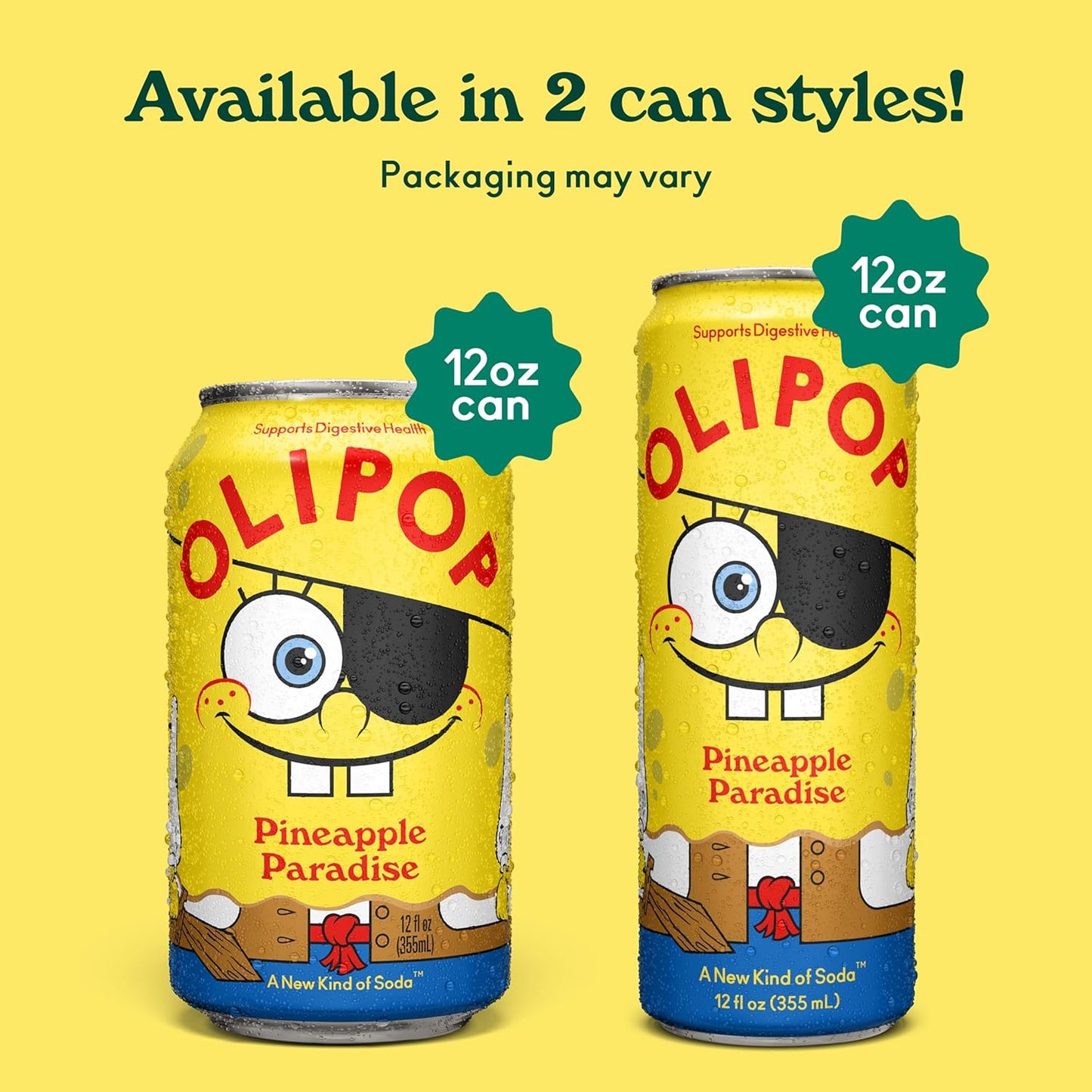 OLIPOP Prebiotic Soda Pop, Spongebob Pineapple Paradise (12-Cans)