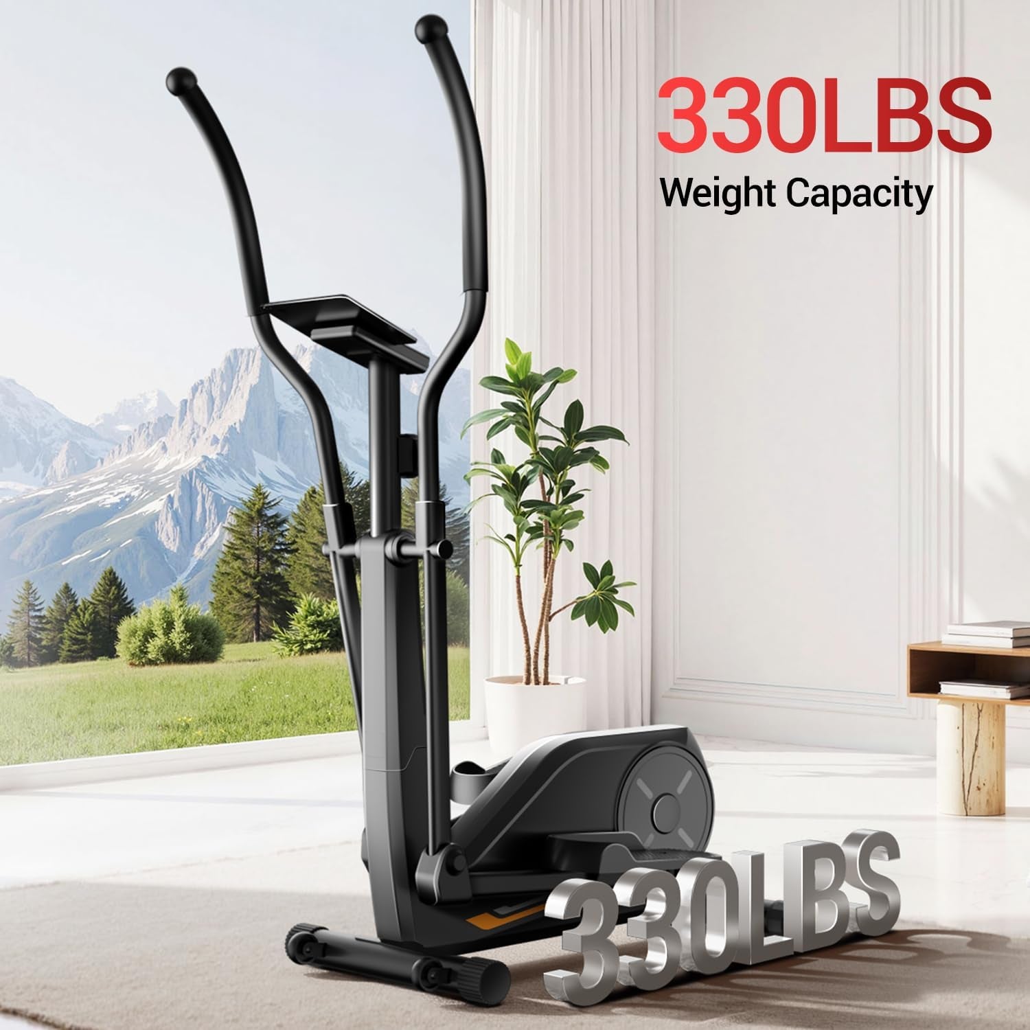 Elliptical Exercise Machine, Elliptical Training Machine for Home with Hyper-Quiet Magnetic Driving System, Compact Elliptical with 12IN Stride & LCD Monitor, 330LBS Weight Capacity