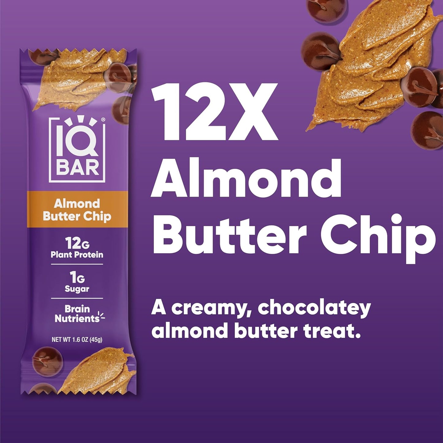 IQBAR Clean Plant Protein Bars - Almond Butter Chip - 12 Count