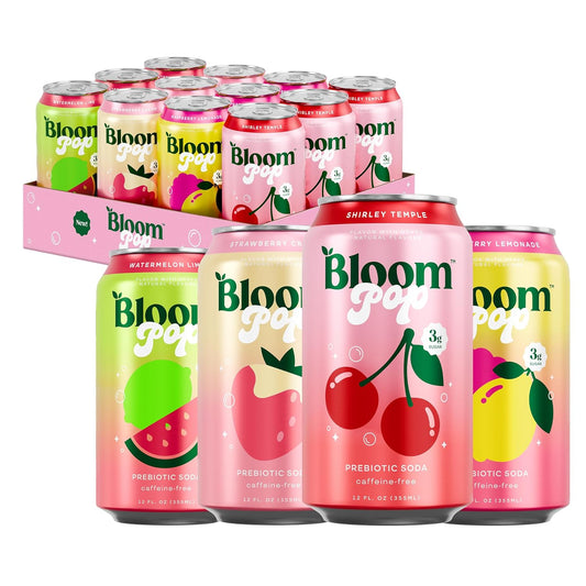 Bloom Pop Prebiotic Soda 12 Pack, Variety Pack, 12Oz Cans