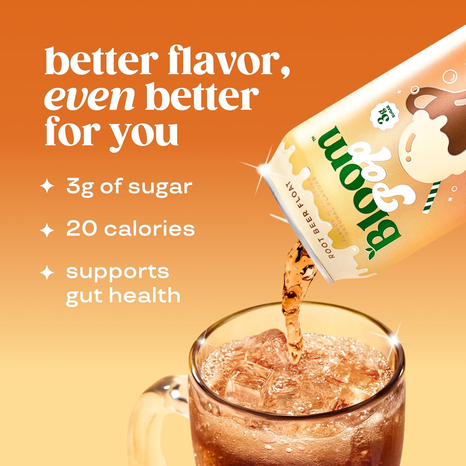 Bloom Pop Prebiotic Soda 12 Pack, Rootbeer Float Flavor, 12Oz Cans