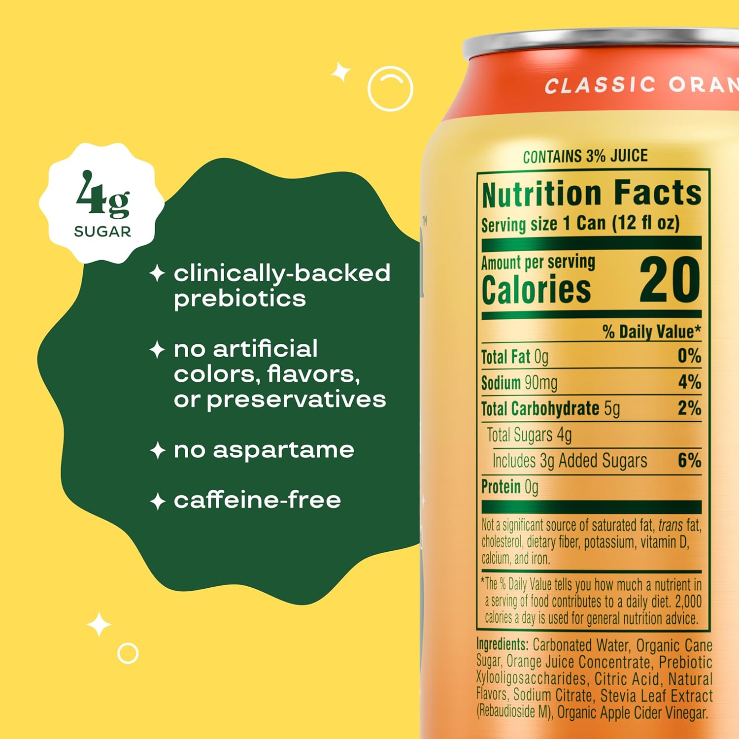 Bloom Pop Prebiotic Soda 12 Pack, Classic Orange Flavor, 12Oz Cans
