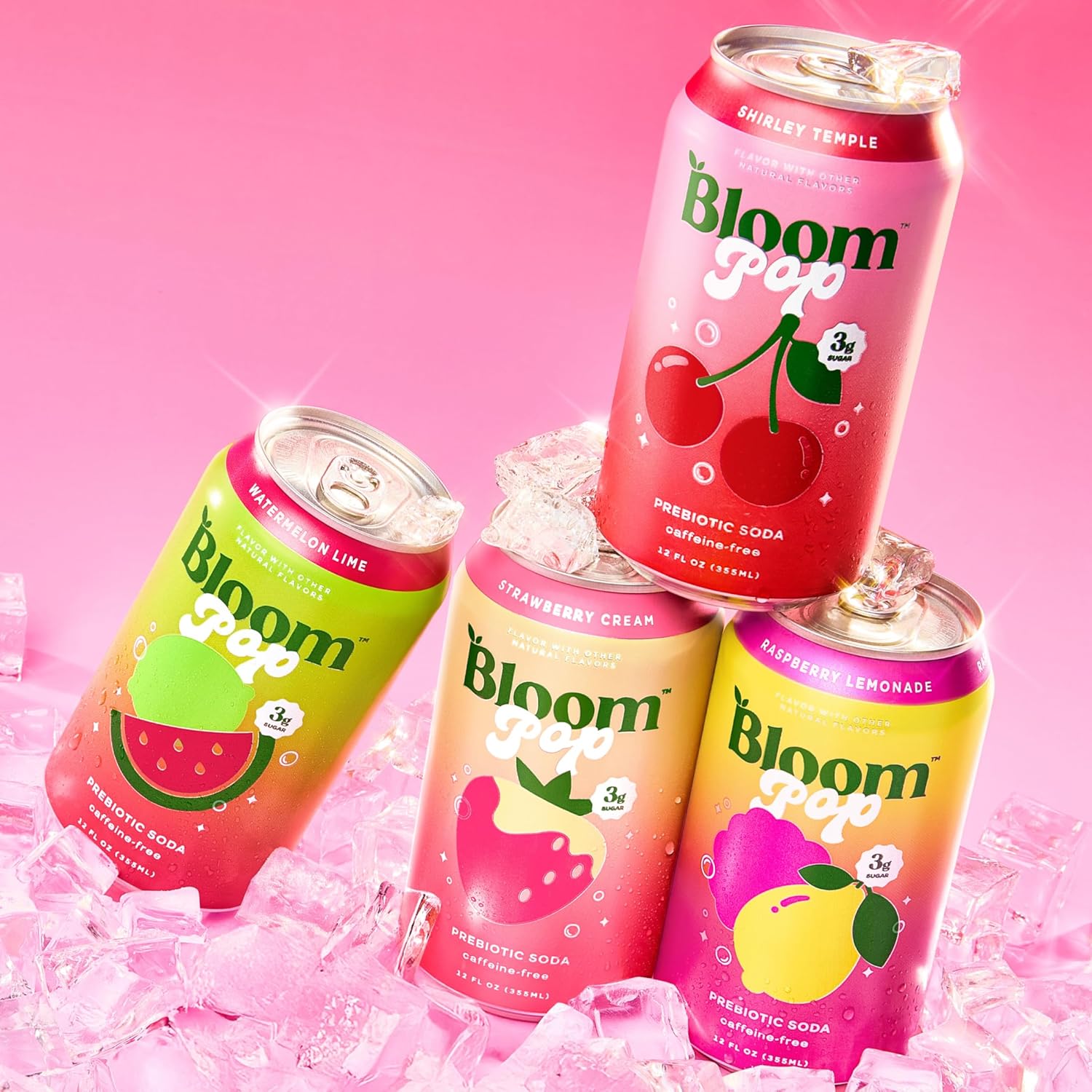 Bloom Pop Prebiotic Soda 12 Pack, Variety Pack, 12Oz Cans