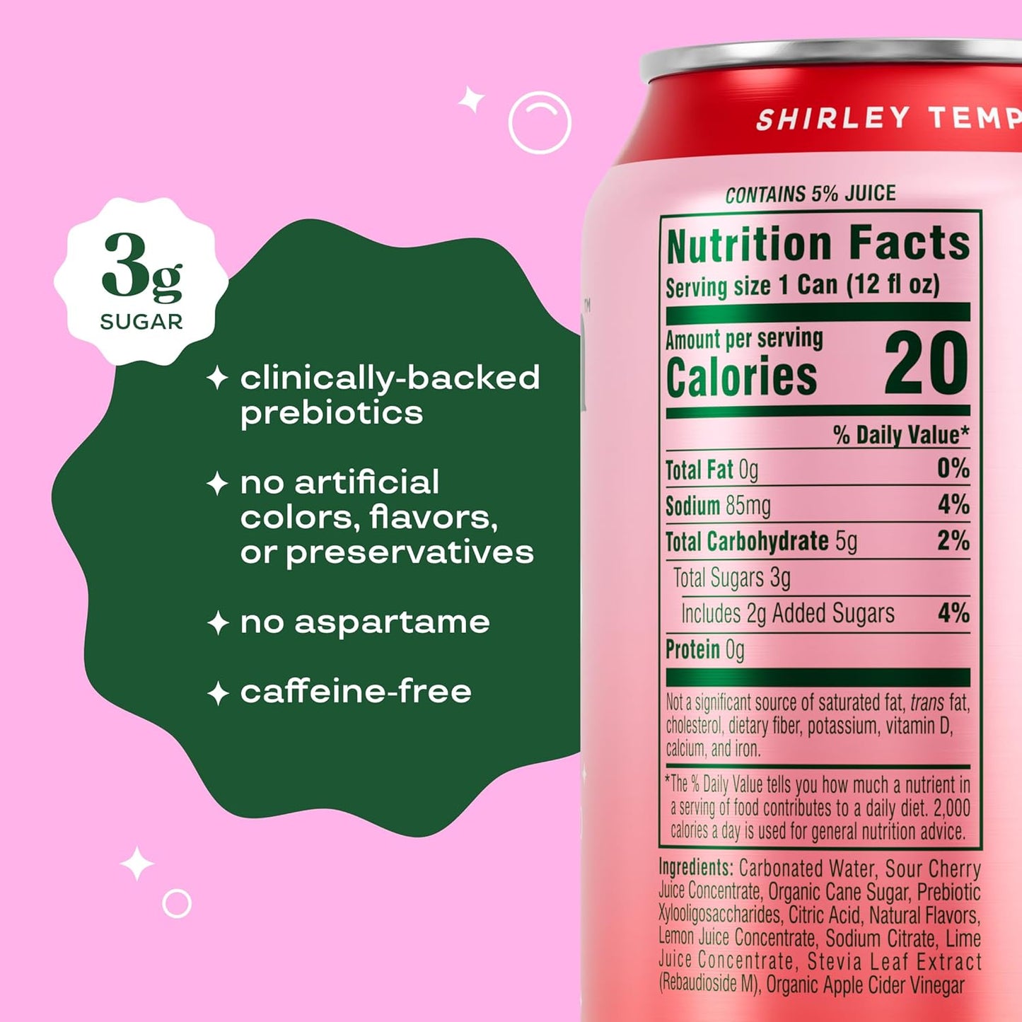 Bloom Pop Prebiotic Soda 12 Pack, Shirley Temple Flavor, 12Oz Cans