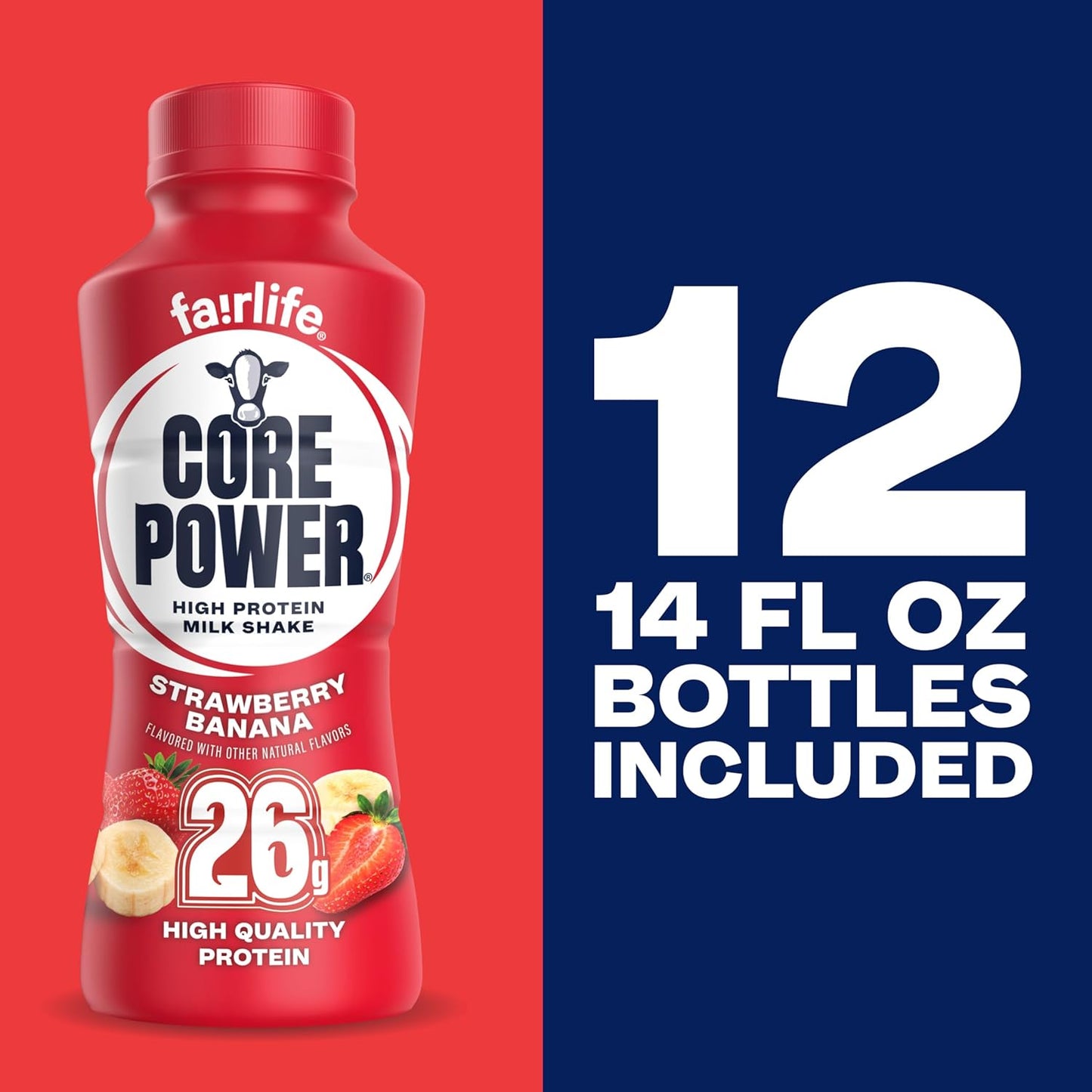 Core Power Protein Shake, Strawberry Banana, 26G Bottle, 14Oz, 12 Pack