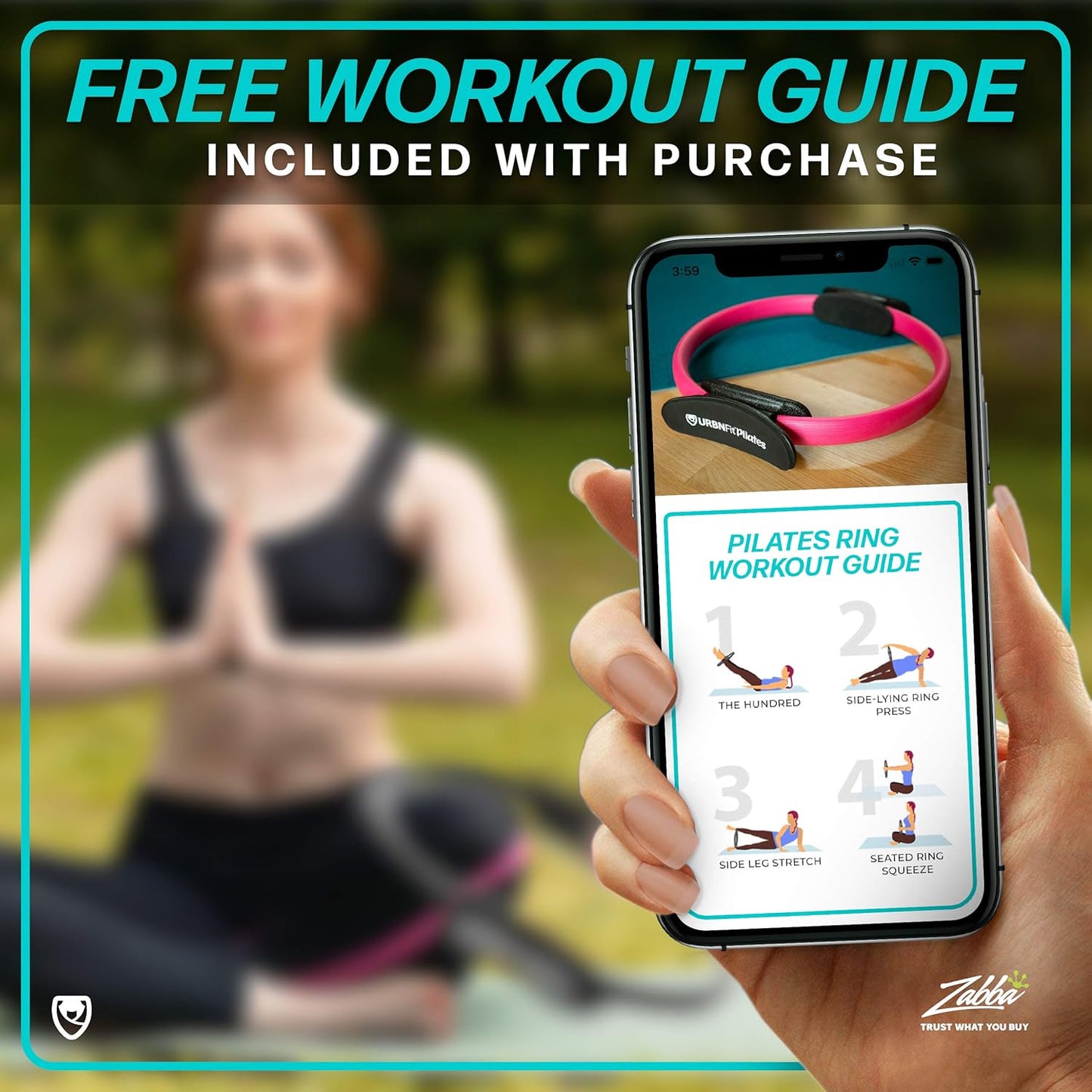 Pilates Ring - 12" Magic Circle W/Dual Grip, Foam Pads for Inner Thigh Workout, Toning, Fitness & Pelvic Floor Exercise - Yoga Rings W/Bonus Exercise Guide
