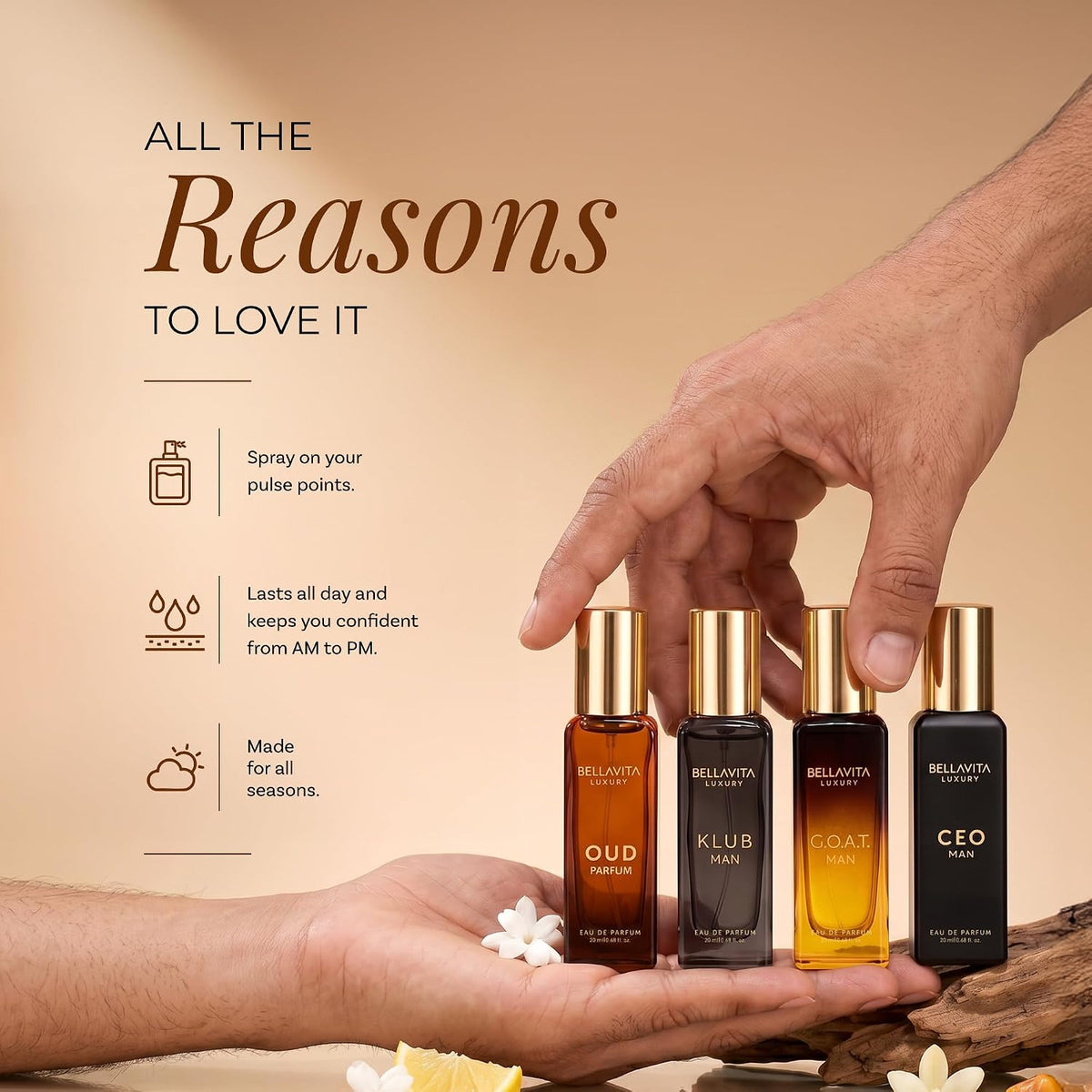 Bellavita Luxury Men's Perfume Gift Set with CEO Man, G.O.A.T., KLUB & OUD | 4 X 20Ml (80Ml) | Citrus, Woody, Patchouli & Caramel Notes