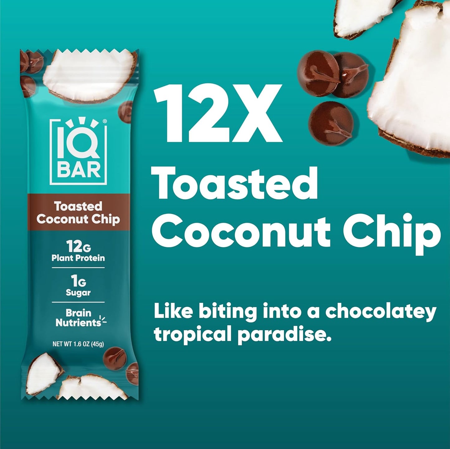 IQBAR Clean Plant Protein Bars - Toasted Coconut Chip - 12 Count