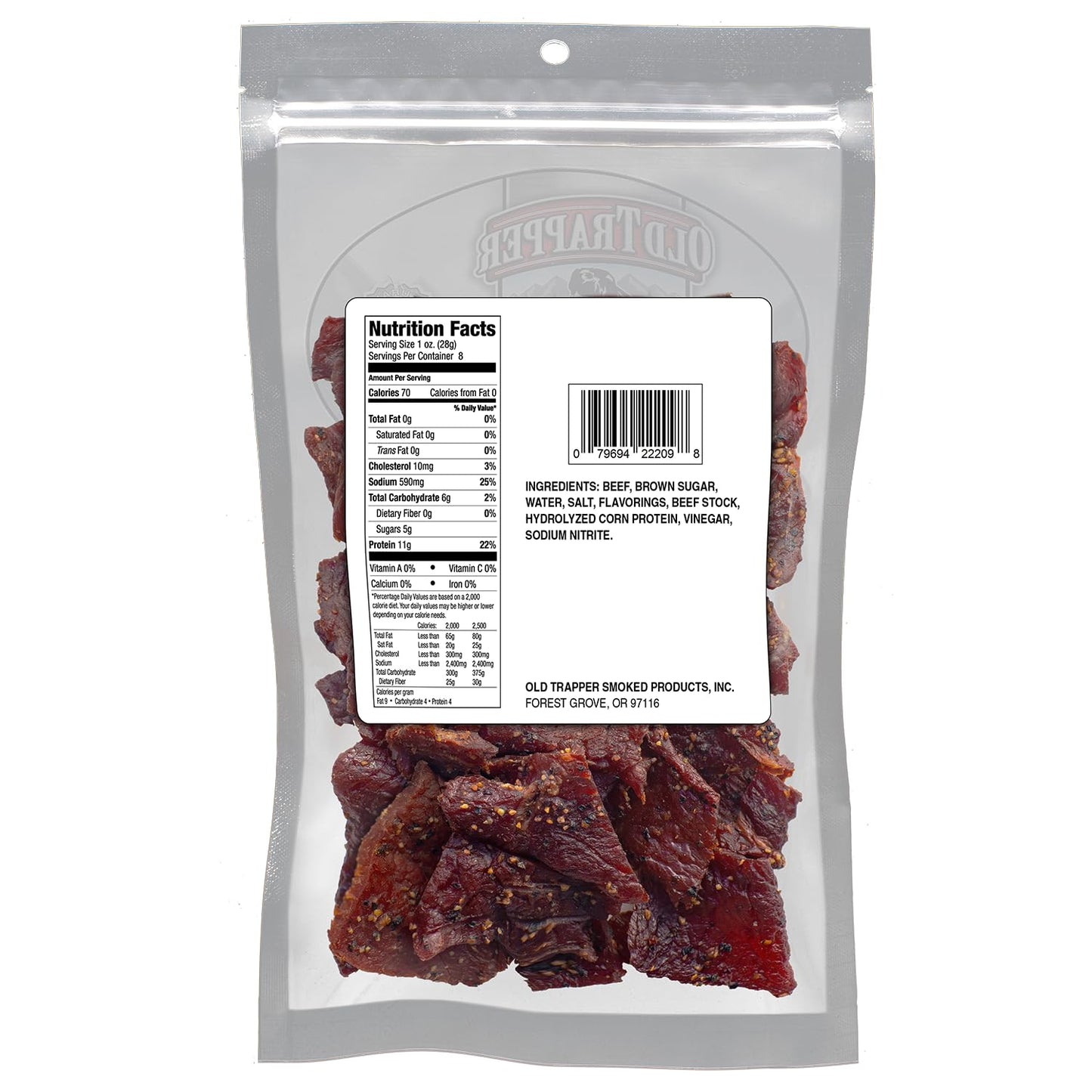 Old Trapper Beef Jerky Peppered 8 Ounce Pack