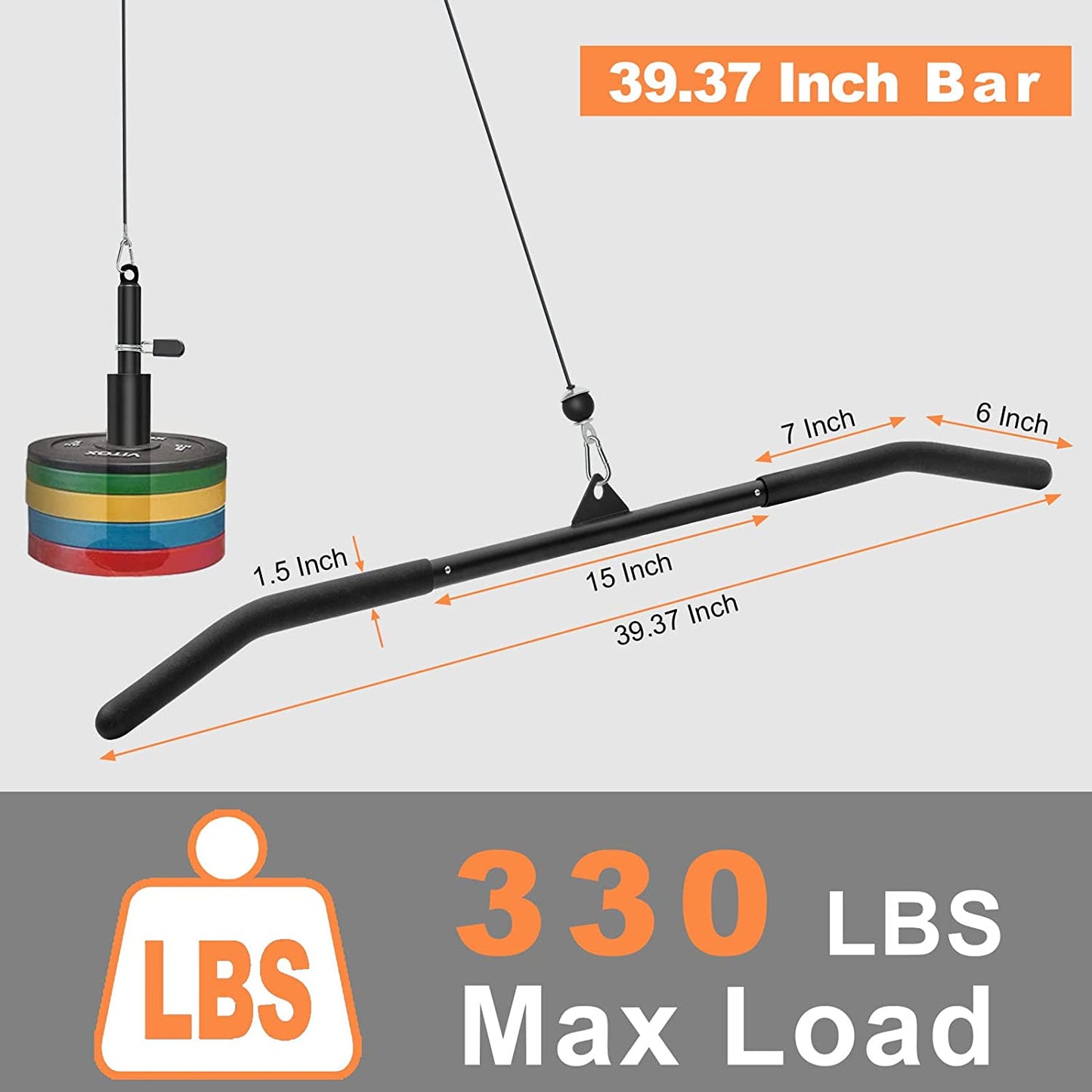 39.37 Inch LAT Pulldown Bar Attachment for Pulley Cable Machine