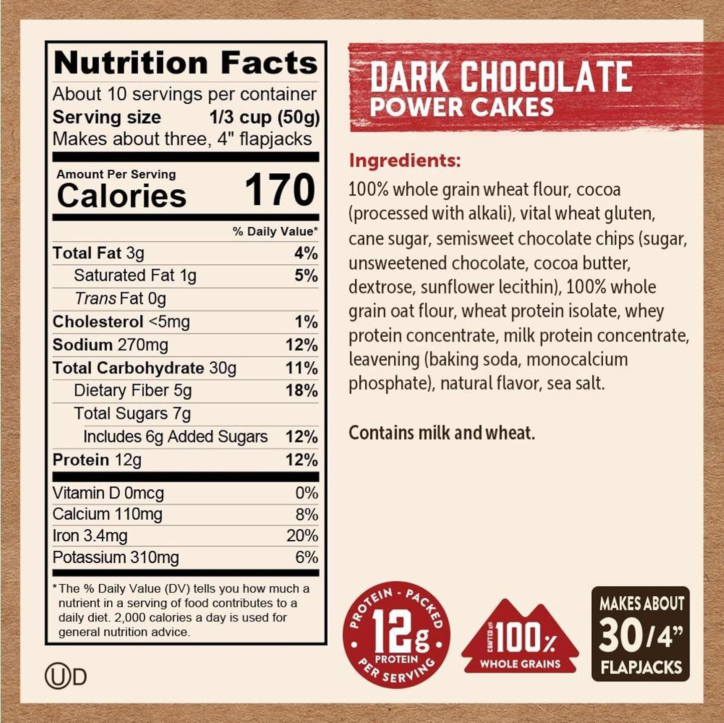 Kodiak Cakes Protein Pancake Power Cakes, Flapjack and Waffle Baking Mix, Dark Chocolate, 18 Ounce (Pack of 6)