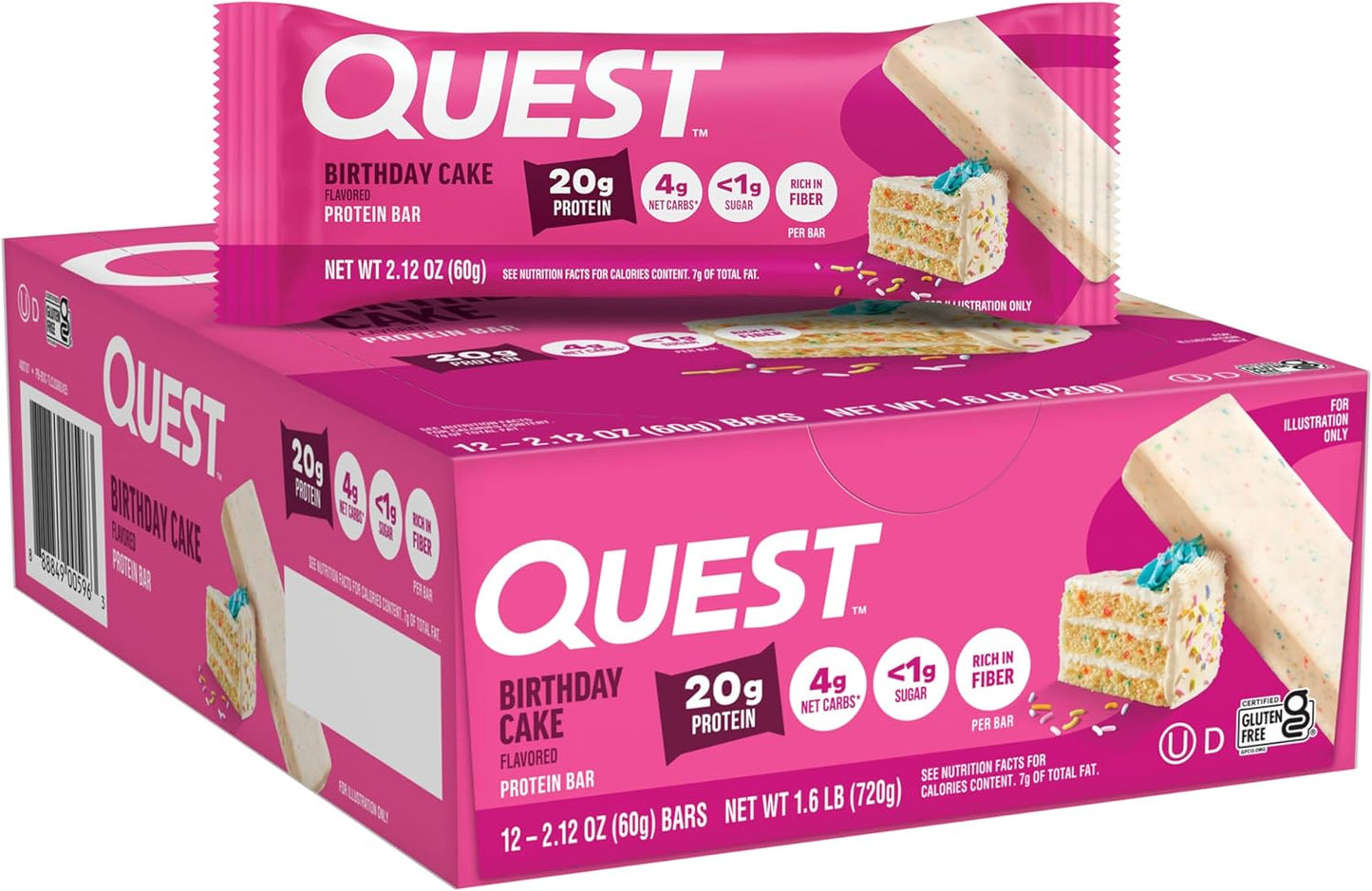 Quest Nutrition Birthday Cake Protein Bars, 20G Protein, 12 Count