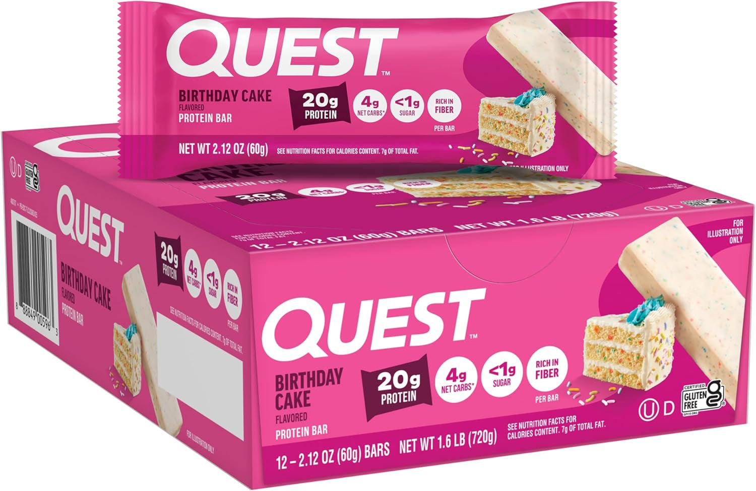 Quest Nutrition Birthday Cake Protein Bars, 20G Protein, 12 Count