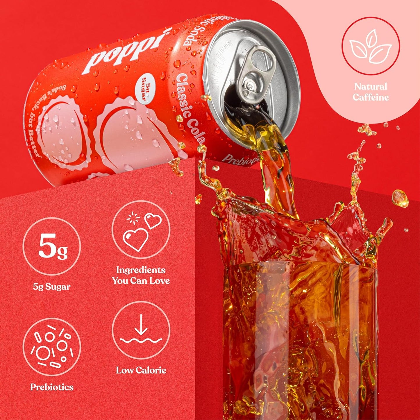 Poppi Sparkling Prebiotic Soda Beverage, Classic Cola, 12 oz, 12 Pack