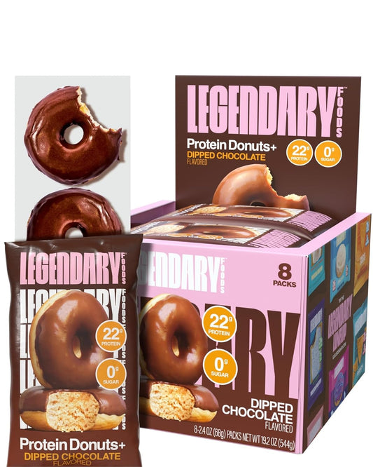 Protein Donuts - 22G Protein, Dipped Chocolate, Zero Sugar Snack - 8 Pack with Two Donuts per Pack
