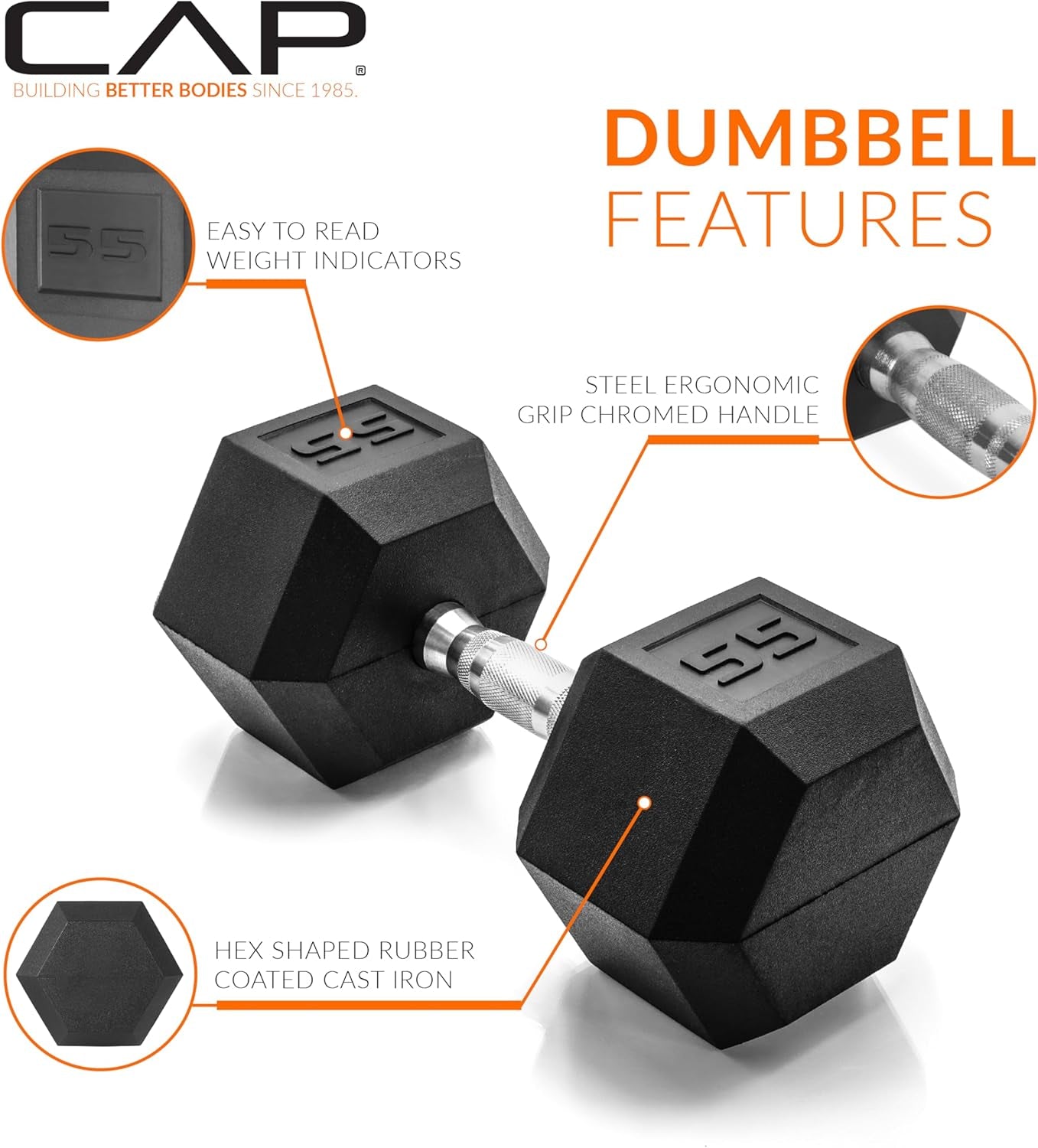 55 Pound Coated Hex Dumbbell Weight