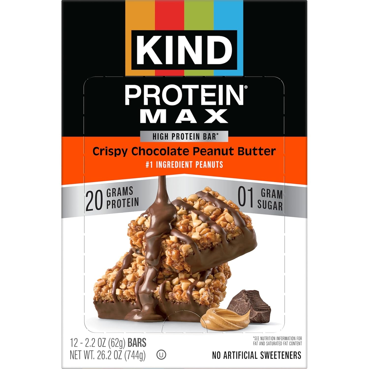 KIND Protein MAX Crispy Chocolate Peanut Butter Snack Bars, 20G of Protein, 12 Count Box