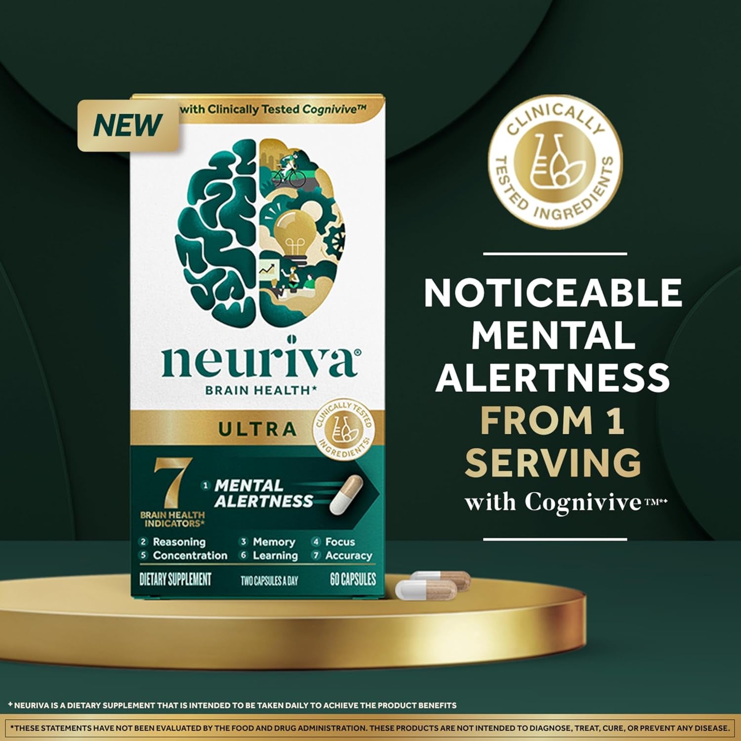 NEURIVA Ultra Decaffeinated Clinically Tested Nootropic Brain Supplement for Mental Alertness