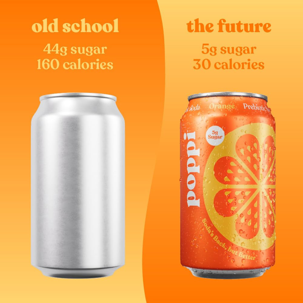 Poppi Sparkling Prebiotic Soda Beverage, Orange Flavor, 12 Fl oz, Pack of 12