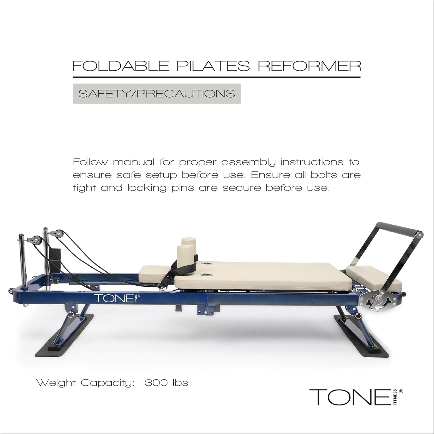 Tone Fitness Foldable Pilates Reformer – Portable Pilates Machine with Adjustable Resistance Bands
