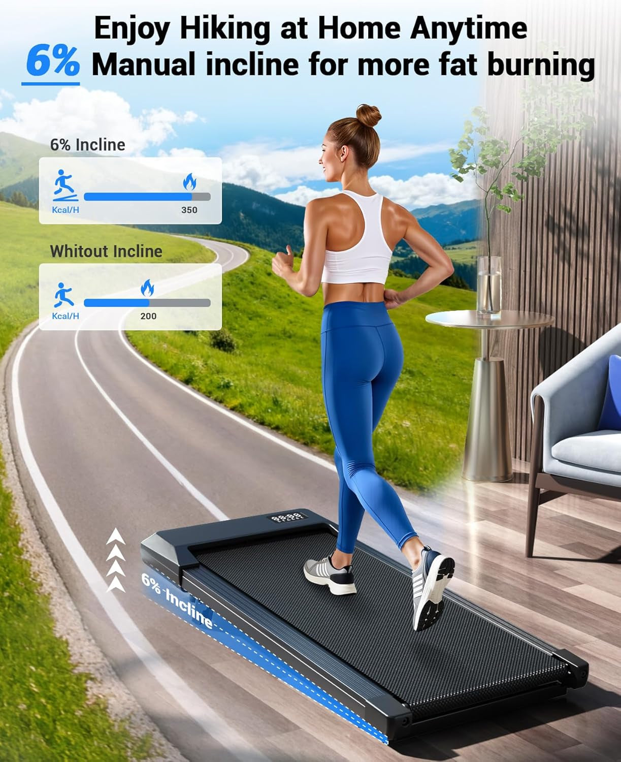 DeerRun Under Desk Walking Pad Treadmill for Home & Office