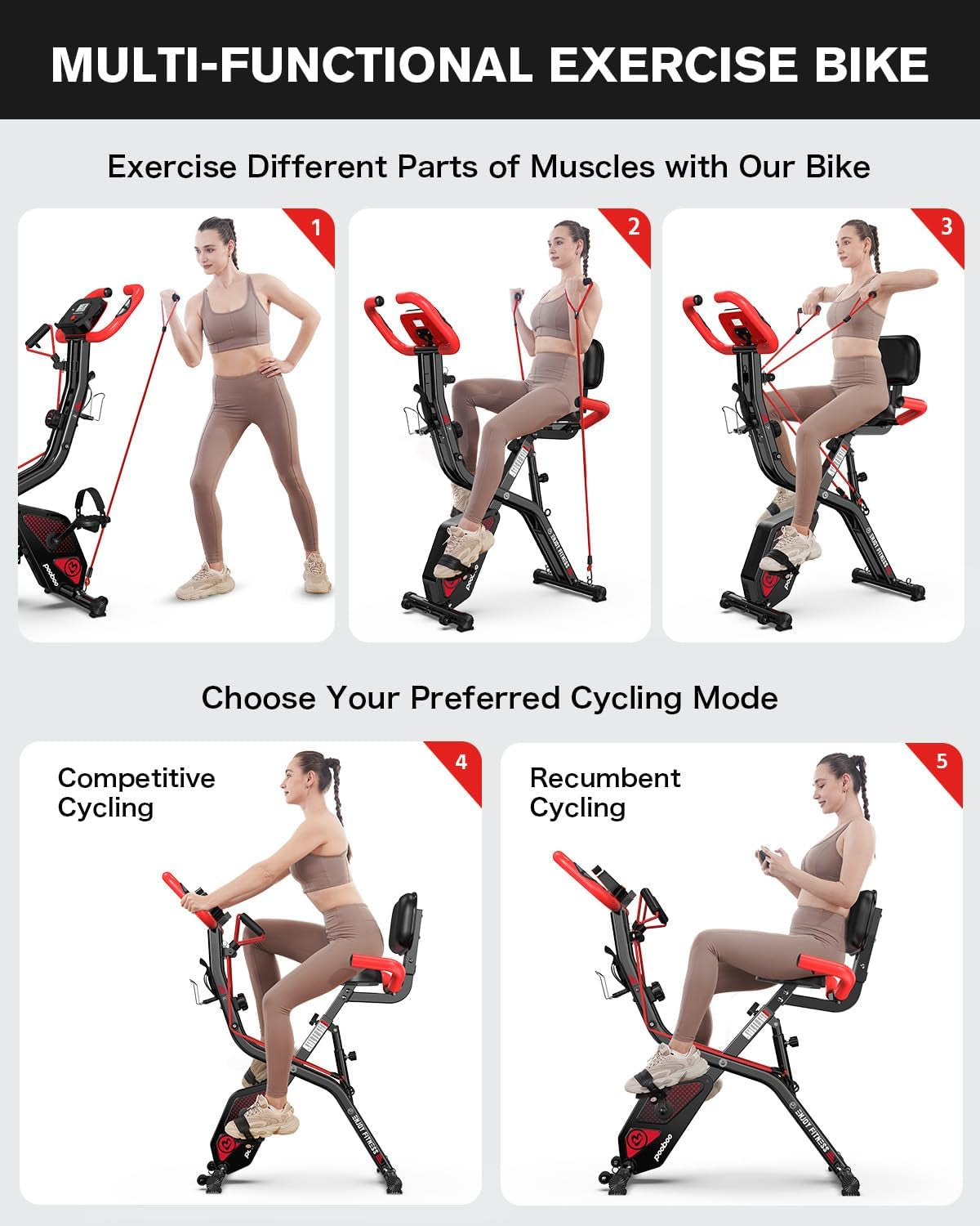 pooboo Folding Exercise Bike