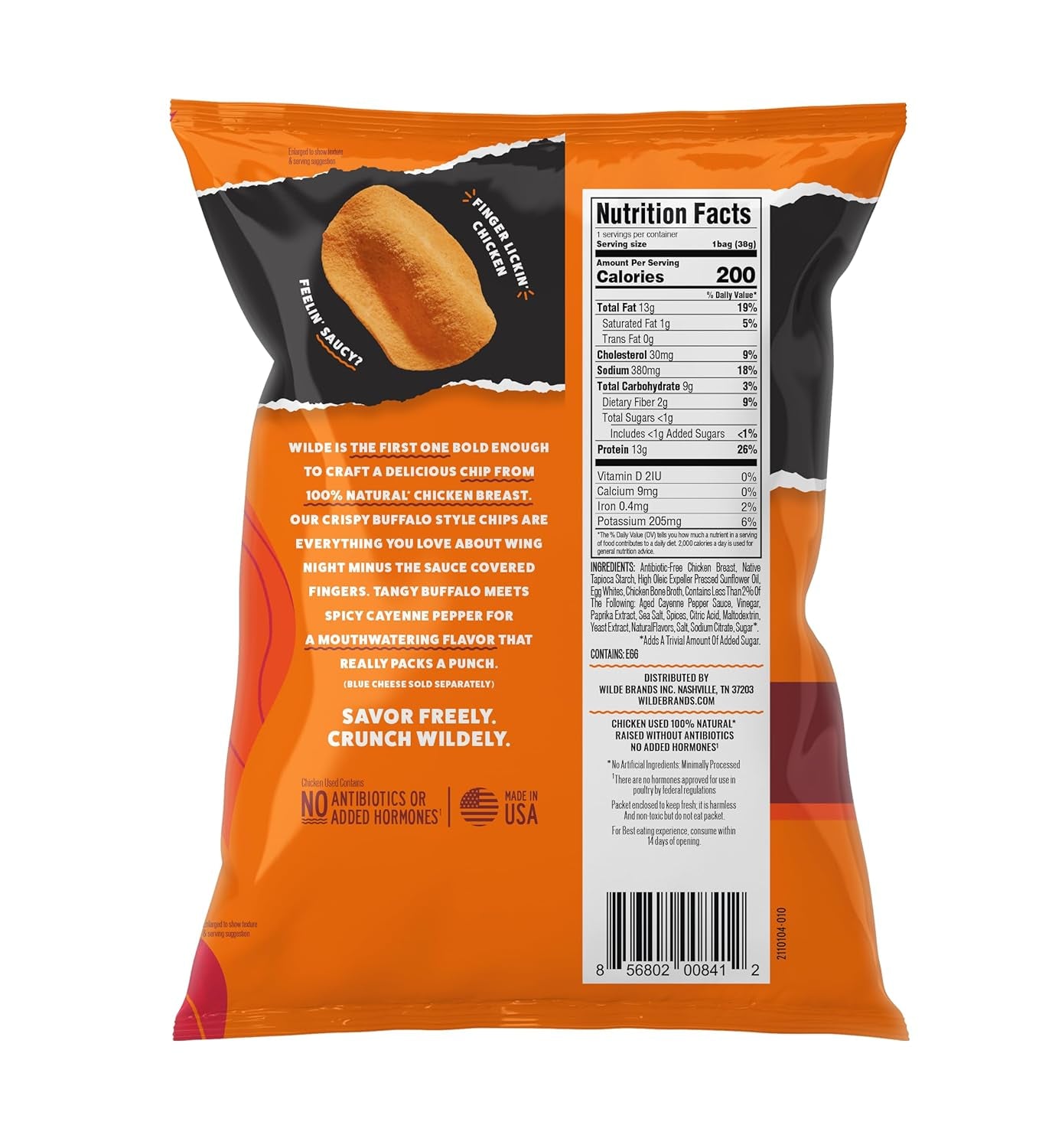 WILDE Chips, Buffalo Style, High Protein Snacks, Pack of 12