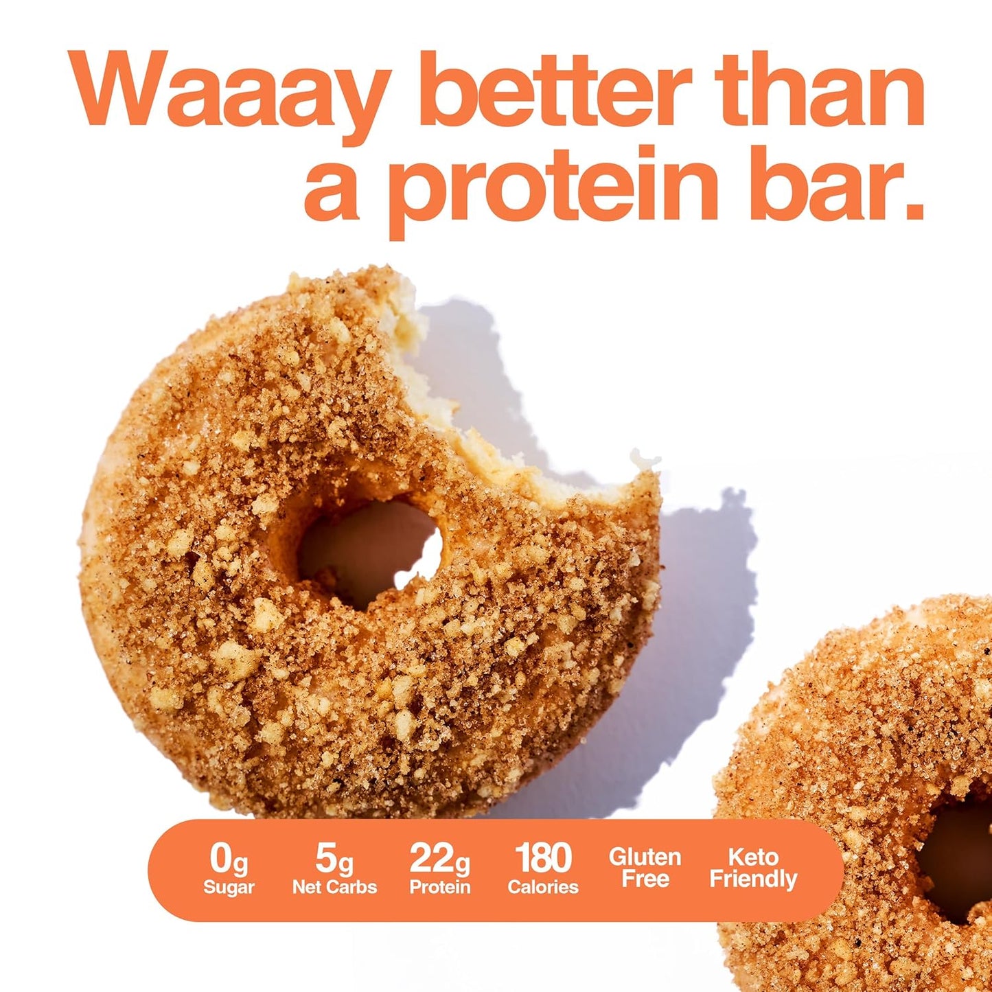 Protein Donuts - 22G Protein, Crumbly Cinnamon, Zero Sugar Snack - 8 Pack with Two Donuts per Pack