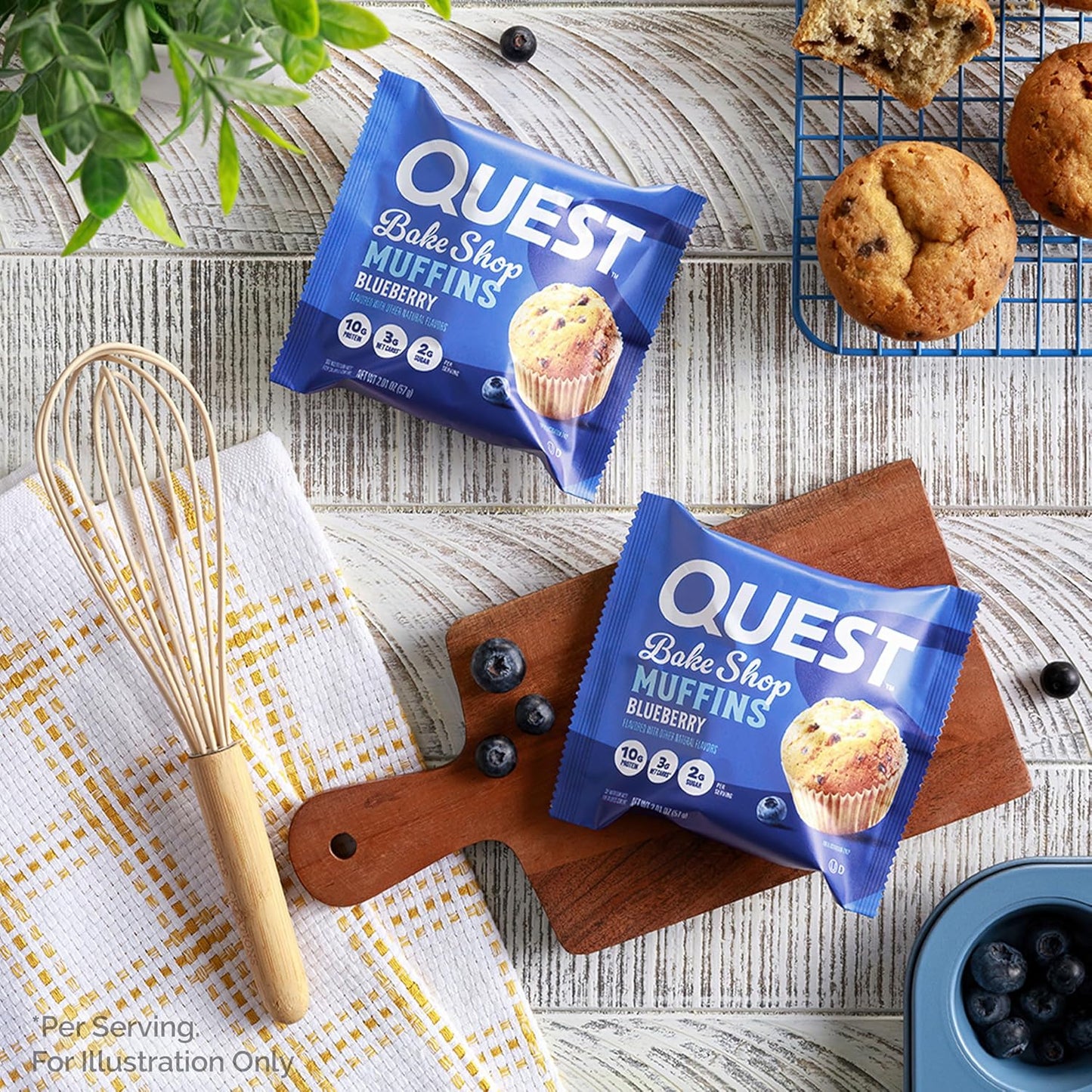 Quest Nutrition Blueberry Muffin, 10G Protein, 3G Net Carb, 2G Sugar, Protein Snack, 8 Count