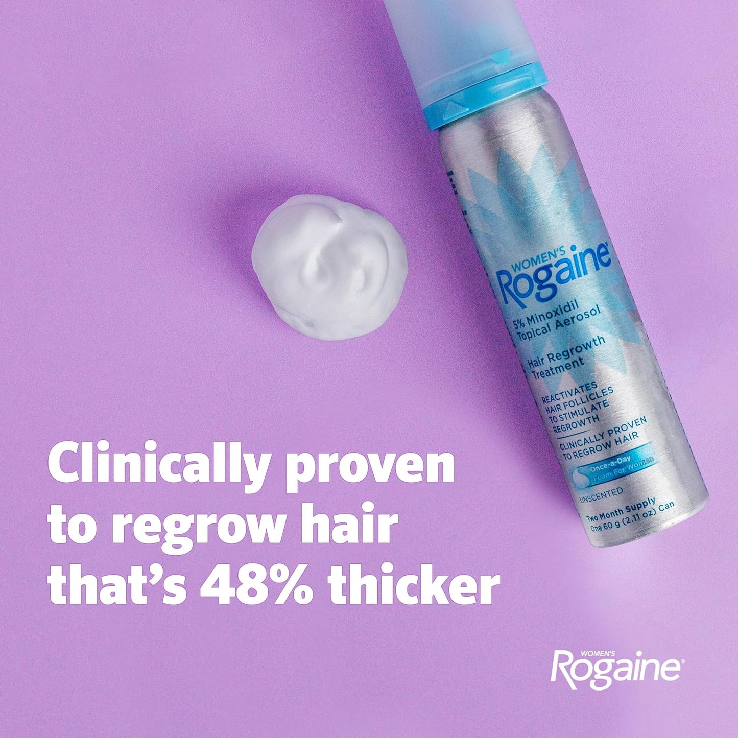 Women's Rogaine Hair Growth Foam, 5% Topical Minoxidil, 4 Mo, 2X 2.11 Oz