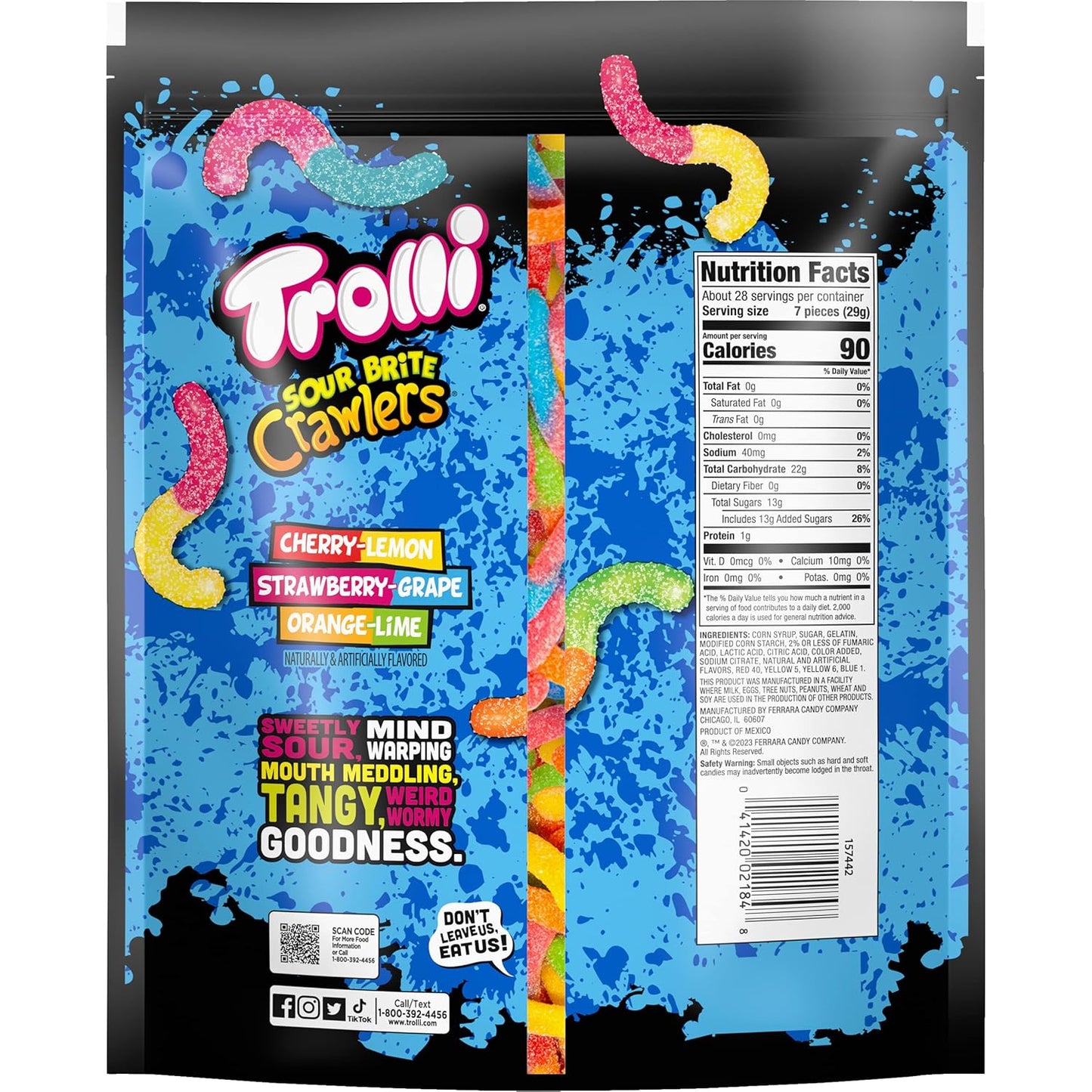 Trolli Sour Brite Crawlers, Cherry-Lemon, Strawberry-Grape & Orange-Lime, Gummy Worms