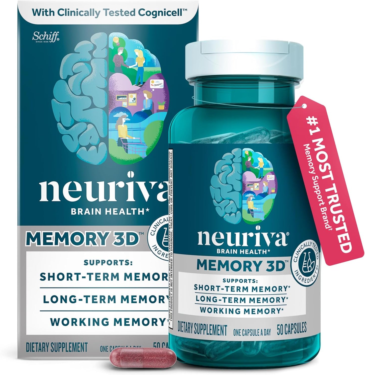 NEURIVA Memory 3D Brain Supplement - Nootropic Capsules for Memory