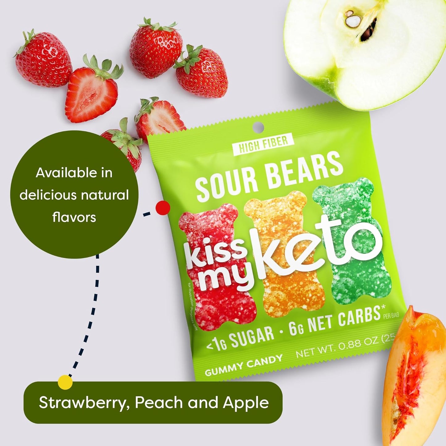 Kiss My Keto Sour Sugar Free Gummy Bears, 8-Pack