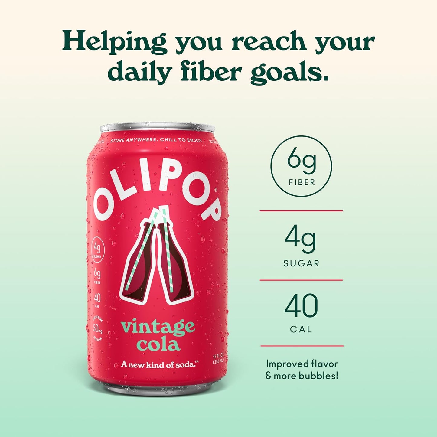 OLIPOP Prebiotic Soda Pop, Vintage Cola (12-Cans) 