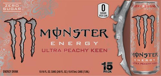 Monster Energy Ultra Peachy Keen, Sugar Free Energy Drink, 16 Oz (Pack of 15) | Pack of 15
