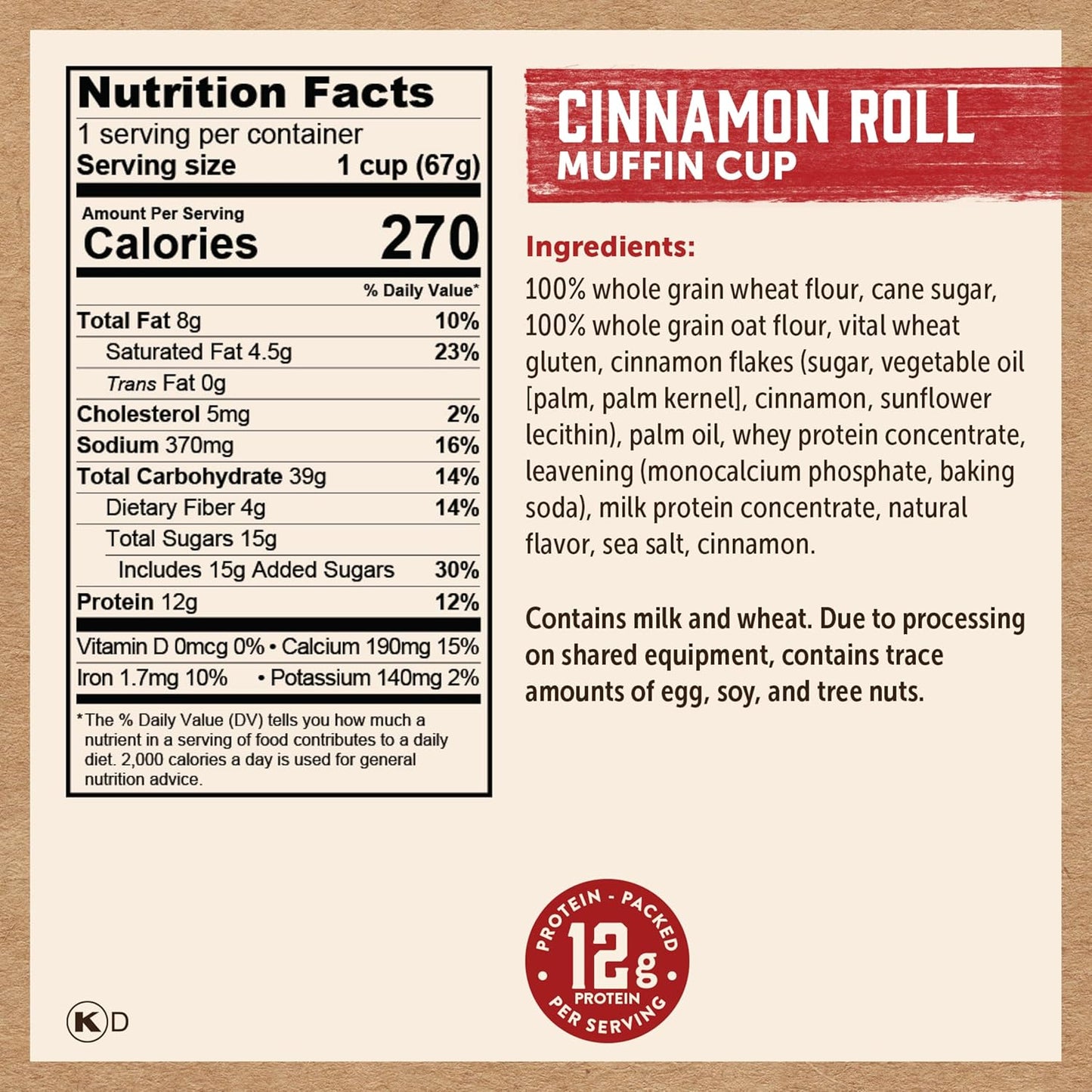 Kodiak Cakes Minute Muffins, Cinnamon Roll (Pack of 12)