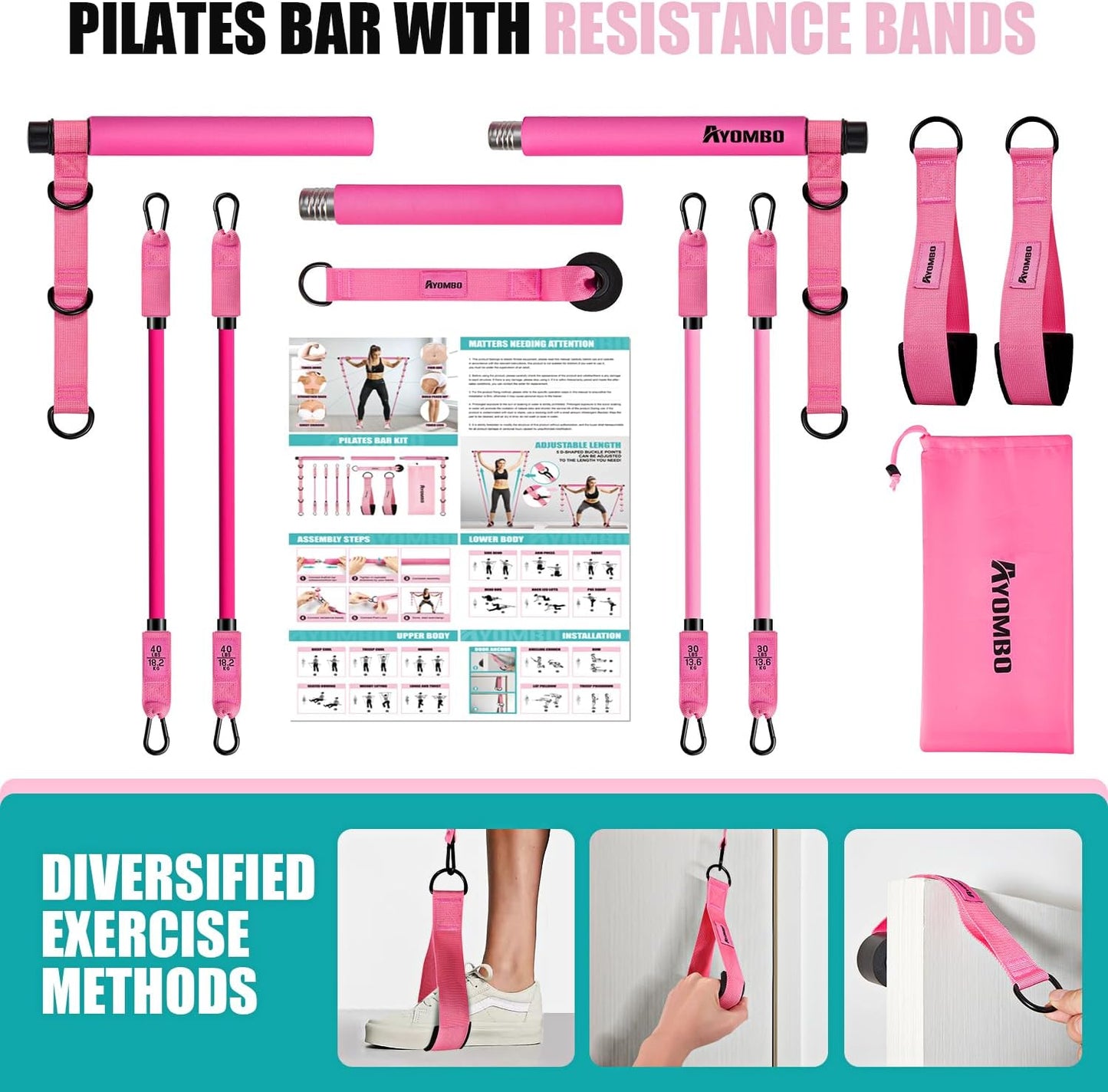 Ayombo Pilates Bar Kit with Resistance Bands