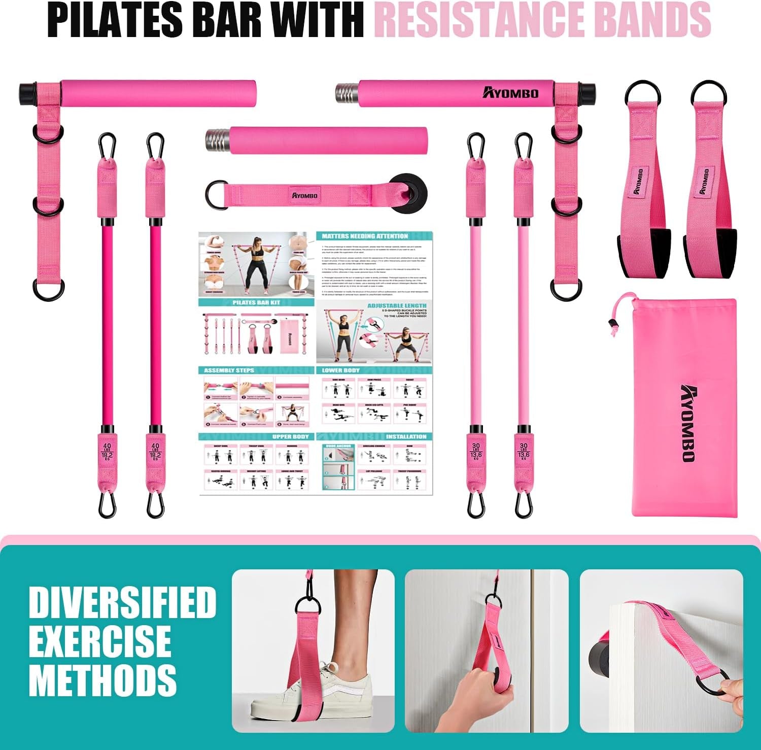 Ayombo Pilates Bar Kit with Resistance Bands