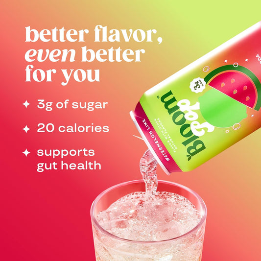 Bloom Pop Prebiotic Soda 12 Pack, Watermelon Lime Flavor, 12oz Cans