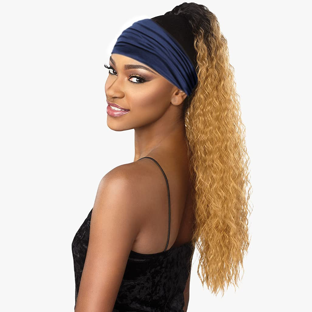 Gili 2 Pack Wide Headbands for Women Boho African Knotted Non Slip Fashion Hair Bands Yoga Running Sports Workout Gym Head Wraps Elastic Soft Cotton Cloth Turbans Bandana for Girls(Yellow,Navy)