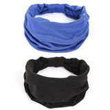 Gili 2 Pack Wide Headbands for Women Boho African Knotted Non Slip Fashion Hair Bands Yoga Running Sports Workout Gym Head Wraps Elastic Soft Cotton Cloth Turbans Bandana for Girls(Black, Blue)