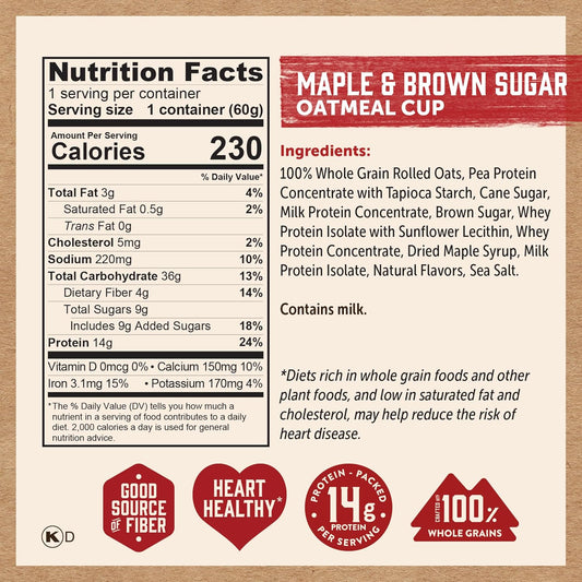Kodiak Cakes Instant Protein Maple & Brown Sugar Oatmeal in a Cup (Pack of 12)