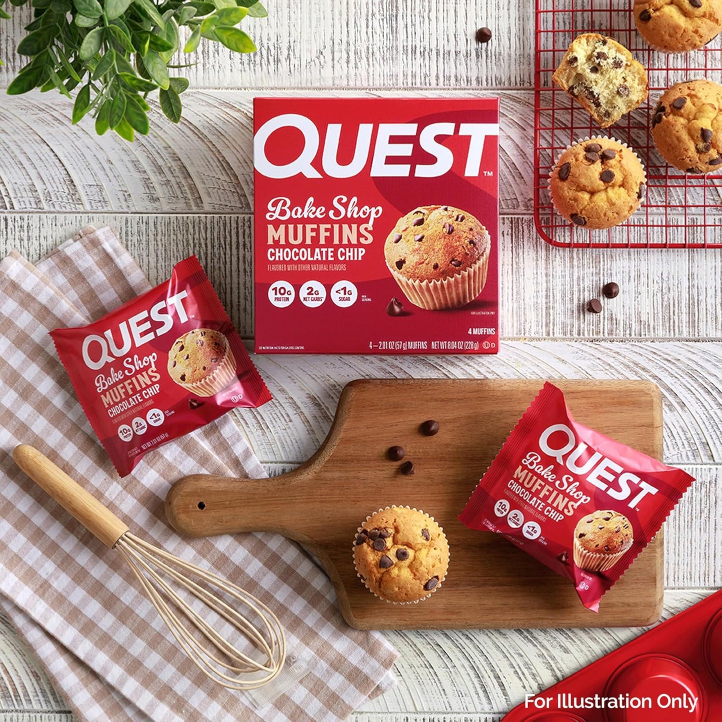 Quest Nutrition Chocolate Chip Muffin, 10G Protein, 2G Net Carb, Less than 1G Sugar, Protein Snack, 4 Count