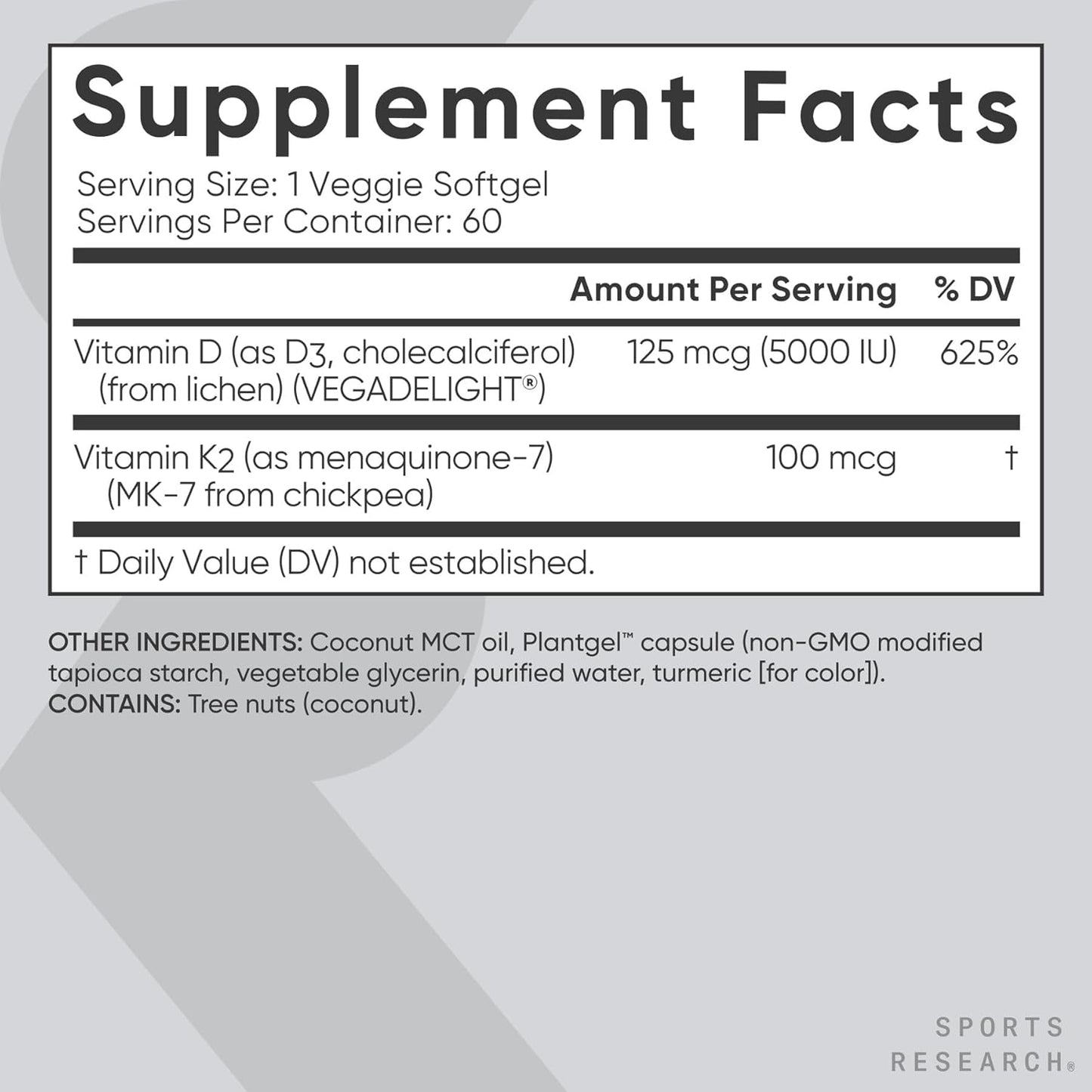 Sports Research Vitamin D3 + K2 W/ Coconut Oil