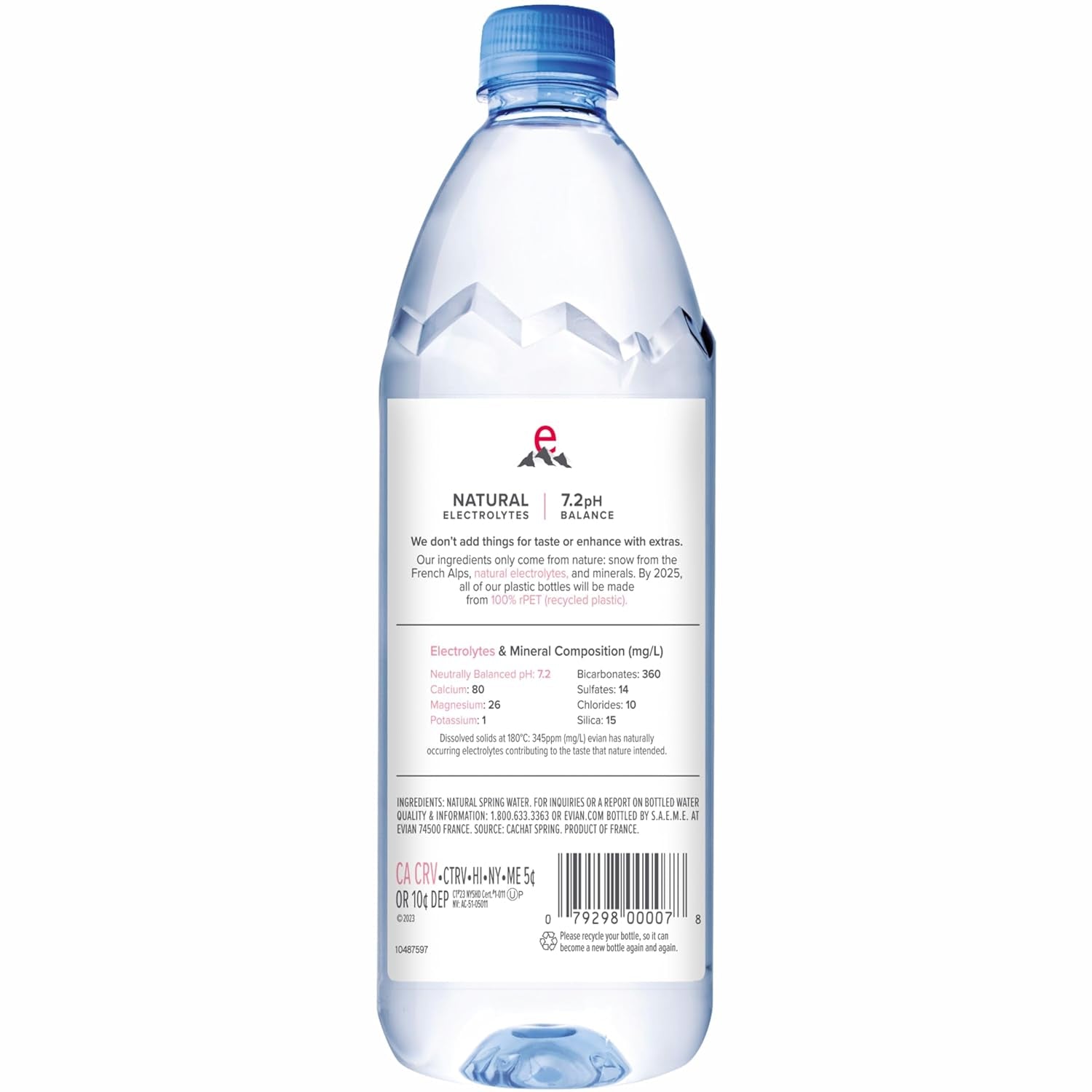 Evian Natural Spring Water, 1 L Bottle, 12 Pack